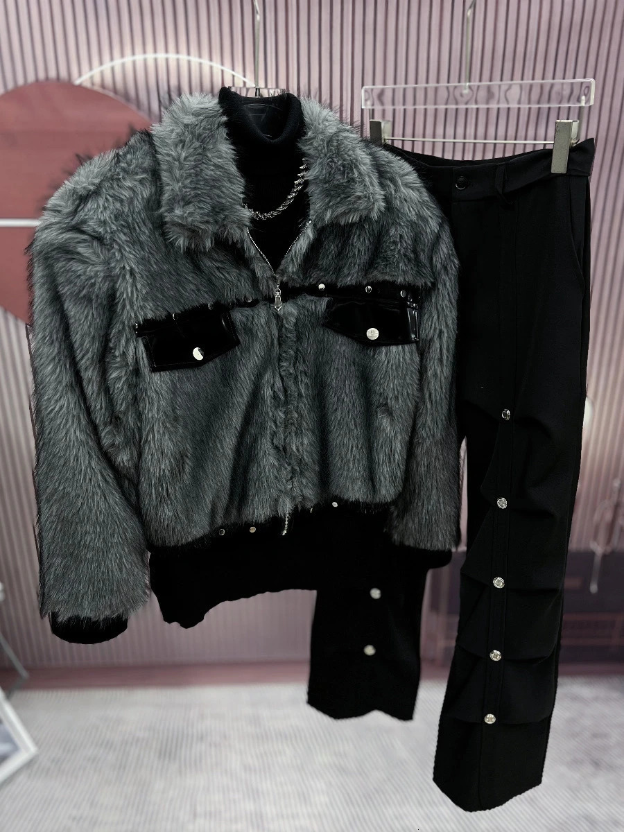 Mens Winter Splicing Mink Jacket Mens Plush Light Loose Trendy Coat Long Sleeve Short Sleeve Jacket 241107