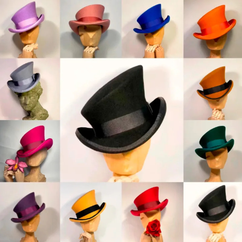 Cashmere hat asymmetrical top hat wool hat womens fashion hat ribbon hat steampunk hat wood clothing hat party hat 241106