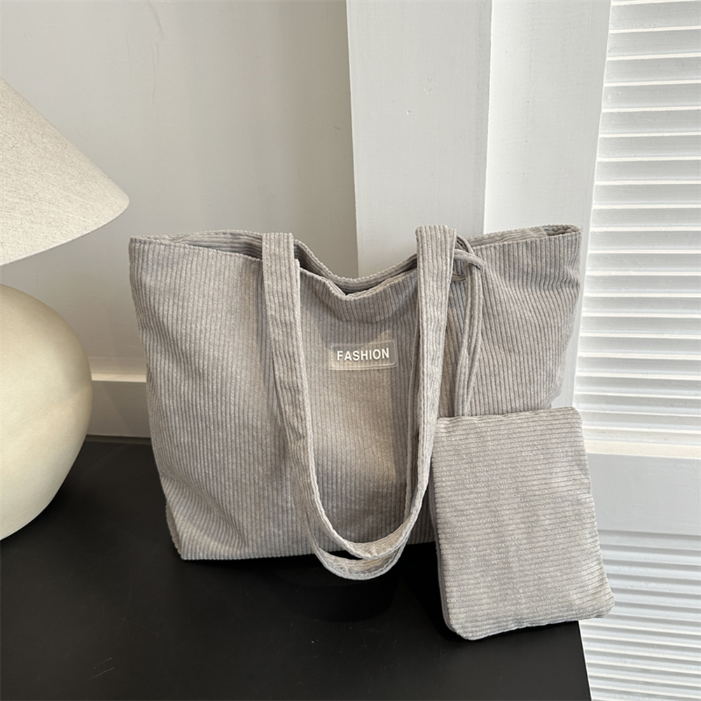 2pcs/set Women Corduroy Shopping Shoulder Bags Solid Color Casual with Coin Bag Handbags Female Girls Shopper Totes Bags