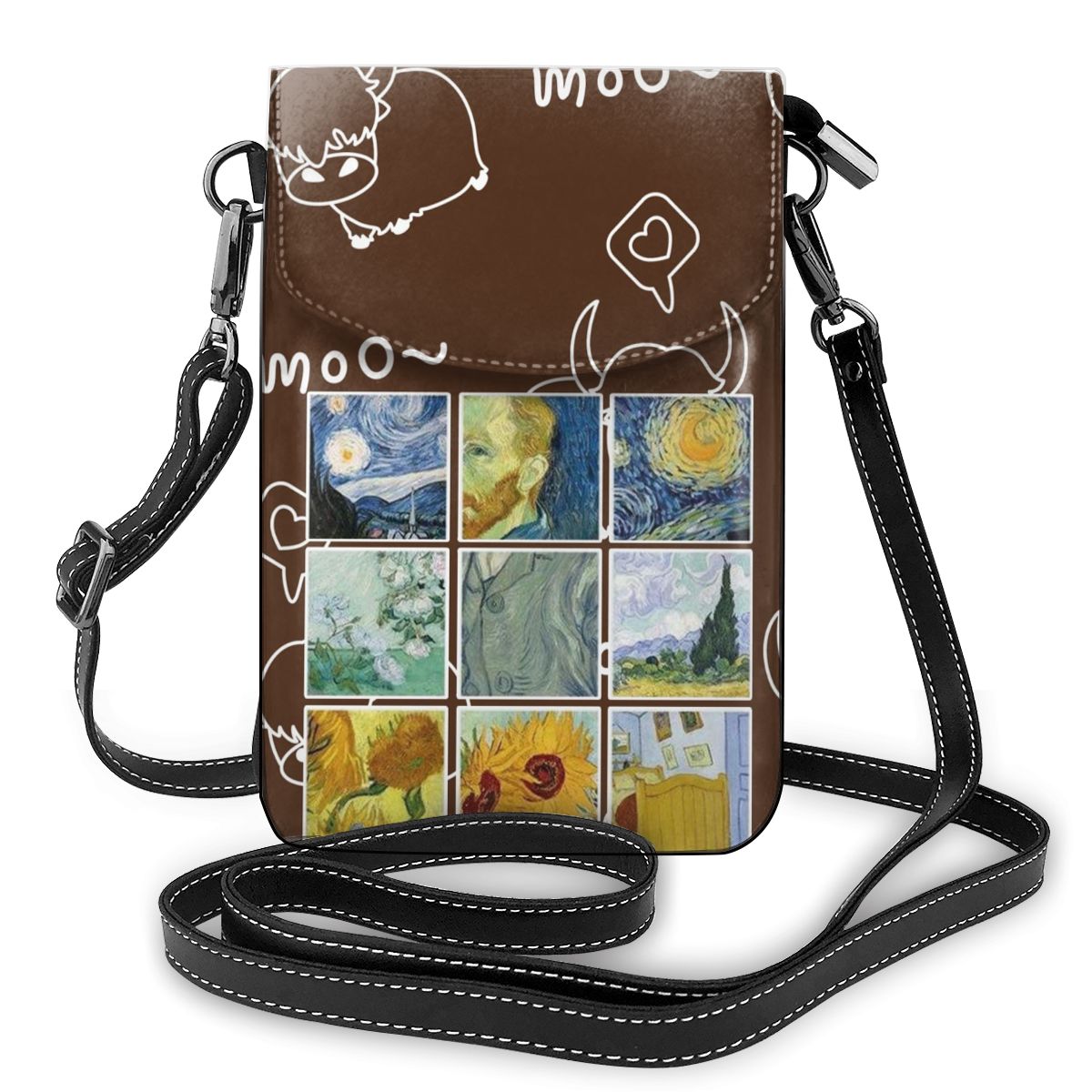 Personality Van Gogh Graphic Shoulder Bags for Women 2021 Leather Strap Casual Small Cell Phone Bag Soft PU Crossbody Handbags