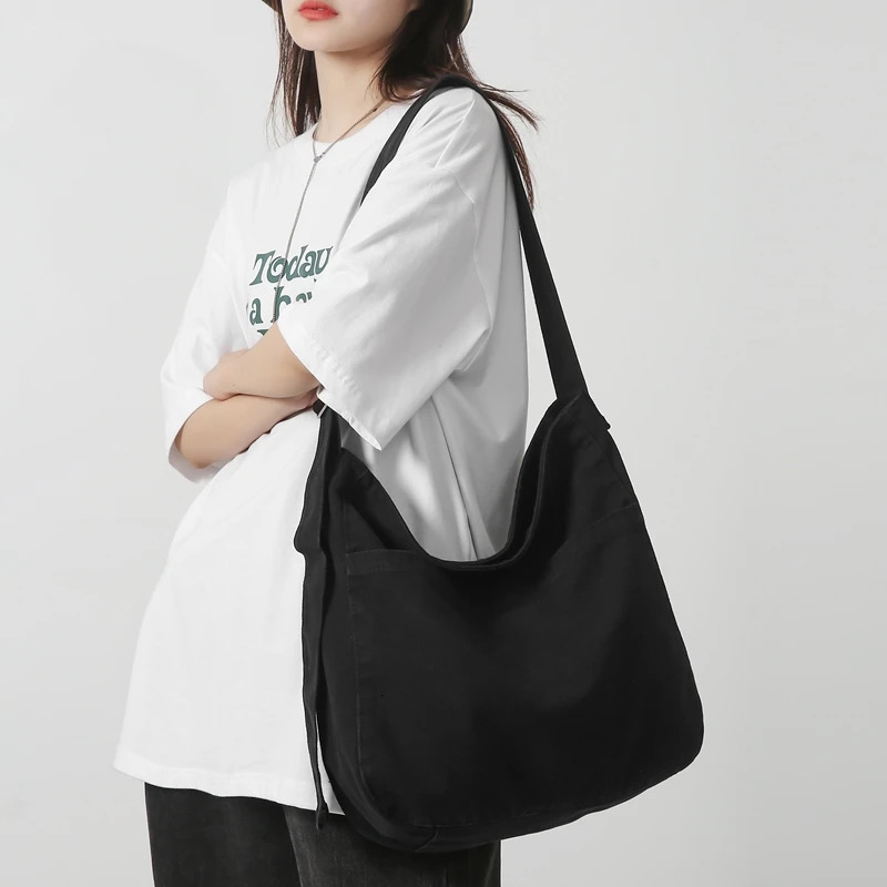 Womens casual canvas school girls cross body bag solid color large capacity handbag fashionable cool mens shoulder bag 241106