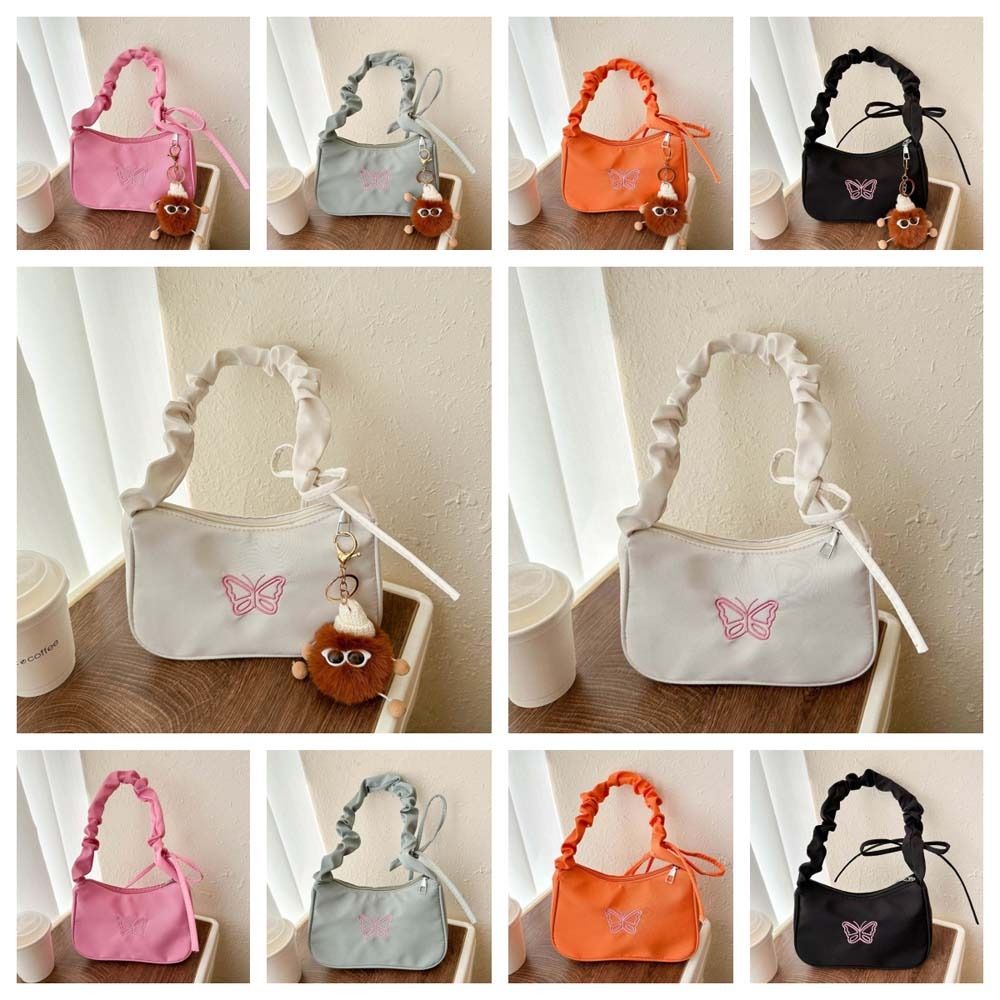 Embroidery Bowknot Butterfly Shoulder Bag Y2k Style Oxford Nylon Bow Tote Bag Large Capacity Korean Style