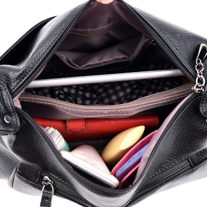 Middle-aged female bag 2021 new soft leather mother bag wild woman backpack middle-aged and elderly one-shoulder messenger bag
