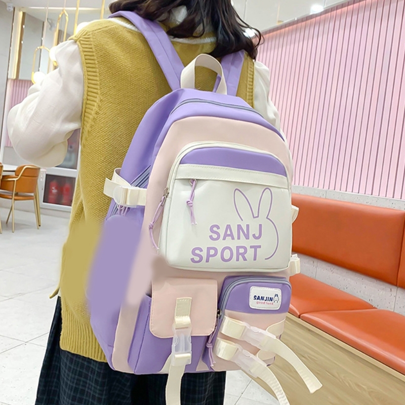 5pcs Large Capacity School Backpack Set School Bag Book Bag for Teens Girls Daypack Cute Shoulder Bag Handbag Pencil Bag 517D