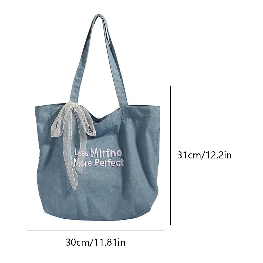 Women Travel Shoulder Bag Large Capacity Denim Versatile Shopper Bag with Bow Everyday Grocery Bag Daily Bag for Female