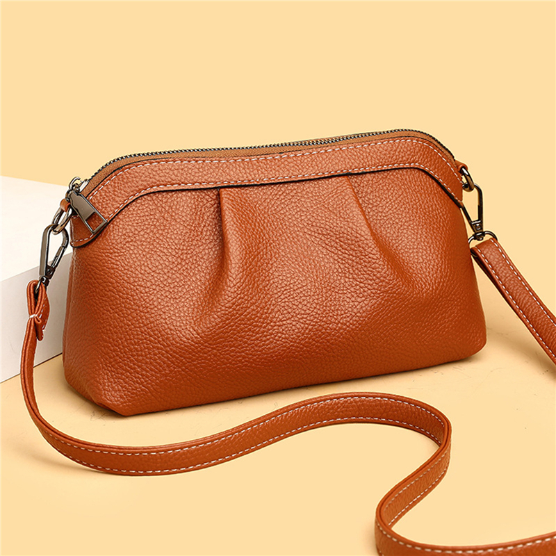 New Women Messenger Bag PU Leather High Quality Small Hobos Bags Daily Casual Lady Shoulder Bag Ruched Design Crossbody Bags