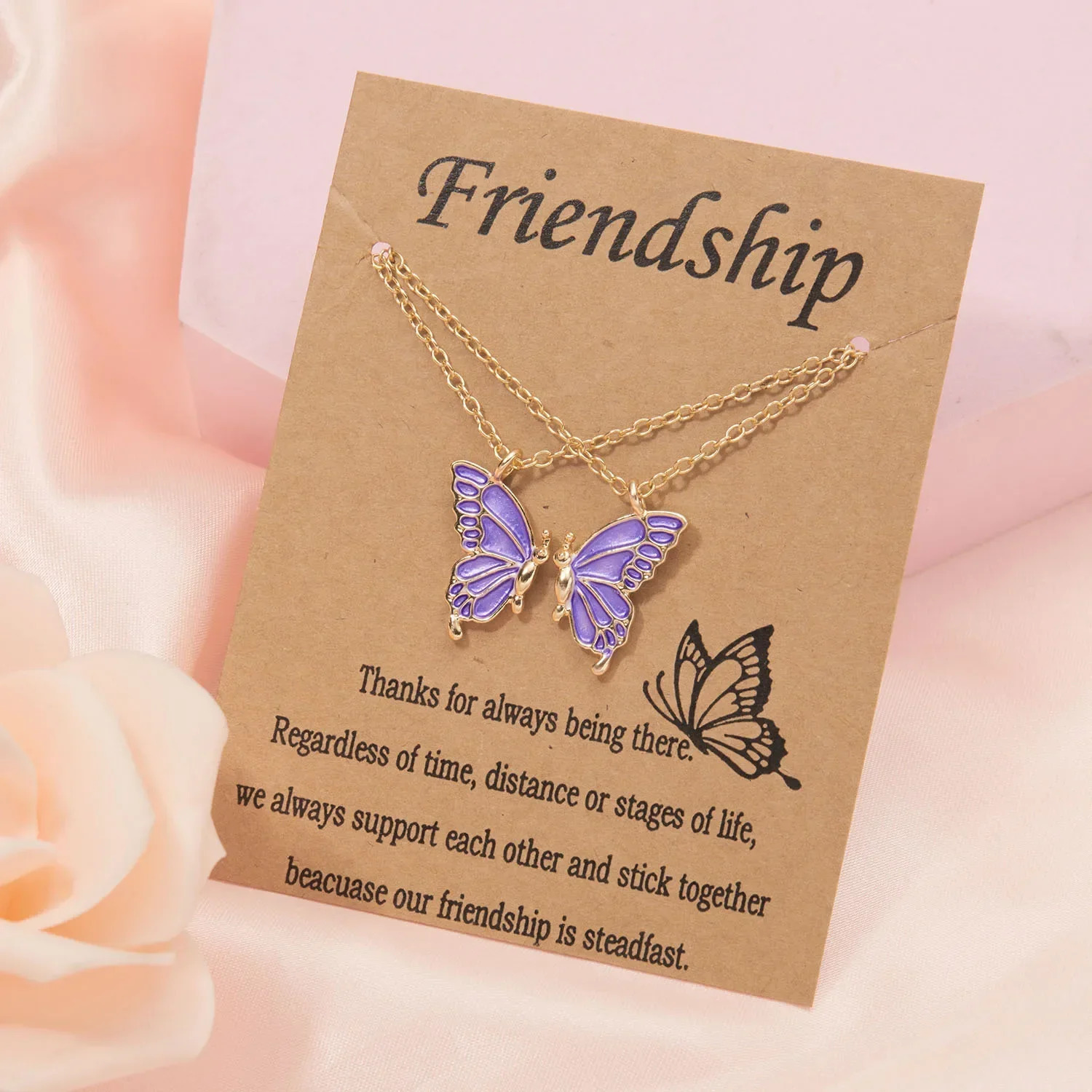 2 butterfly necklaces Korean fashion chrysanthemum Kravik chain necklace friendship BFF rainbow friend jewelry 241107