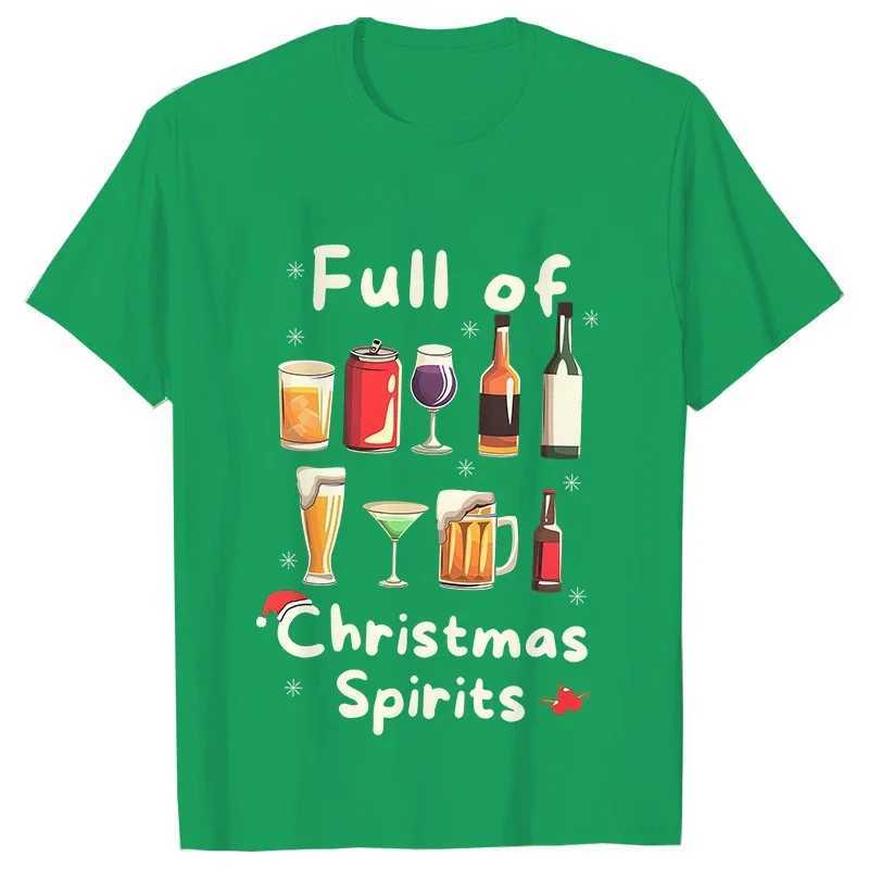 Funny Christmas Party T-shirt Full of Christmas Spirits Tees Merry Xmas Drinking Gift for Men Clothing Casual Short sleeved Top X241107