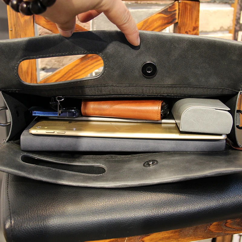 Xiaop Mens High Quality Pu Leather Retro Handbag Shoulder Bag Grey Small Bag Small briefcase 241107