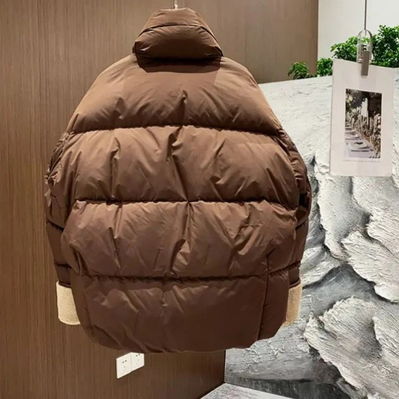 Winter womens down jacket street leather jacket short sleeved jacket wool jacket thick windproof jacket 241107