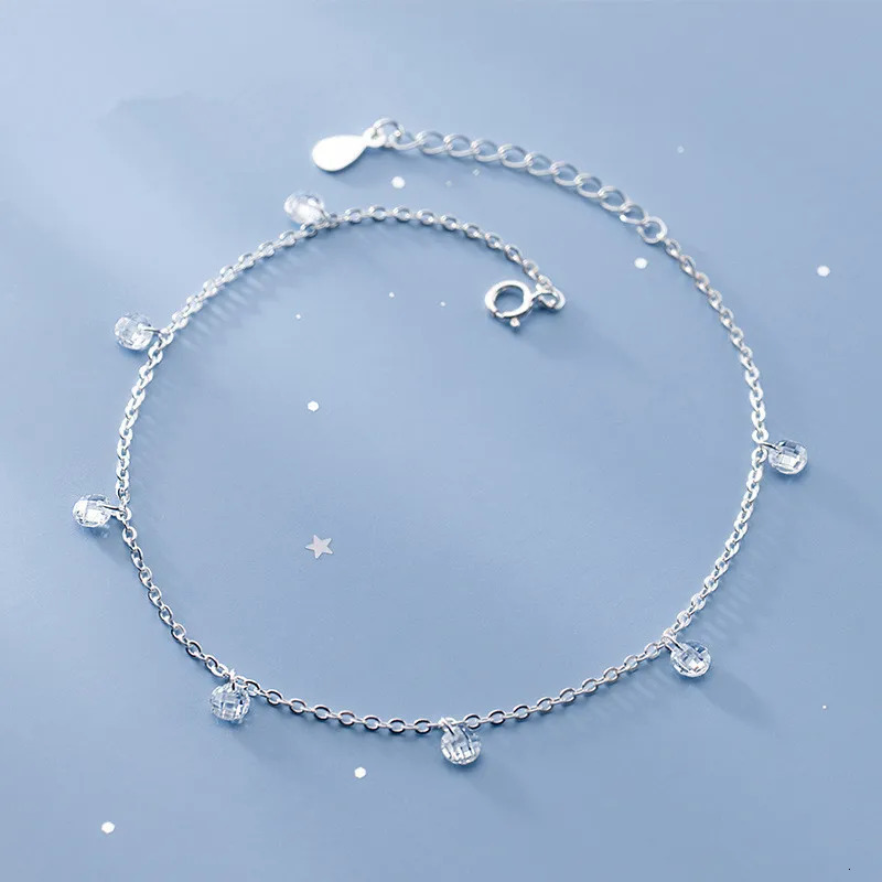 WANTME genuine 925 pure silver Korean round zircon Cuban chain charm ankle suitable for womens beach foot jewelry accessories 241107