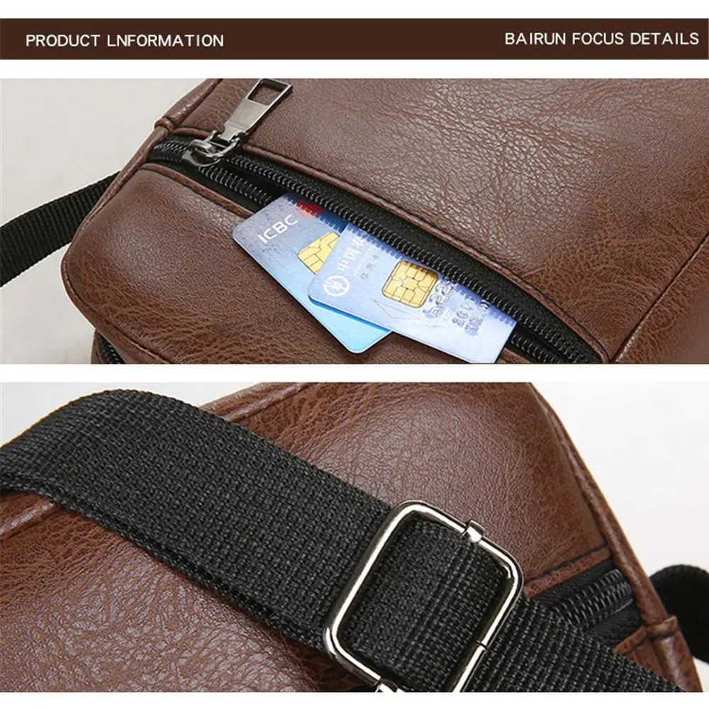 Men PU Leather Zipper Crossbody Messenger Bag Office Worker Sling Shoulder Bags Travel Brown Handbags Small w241106