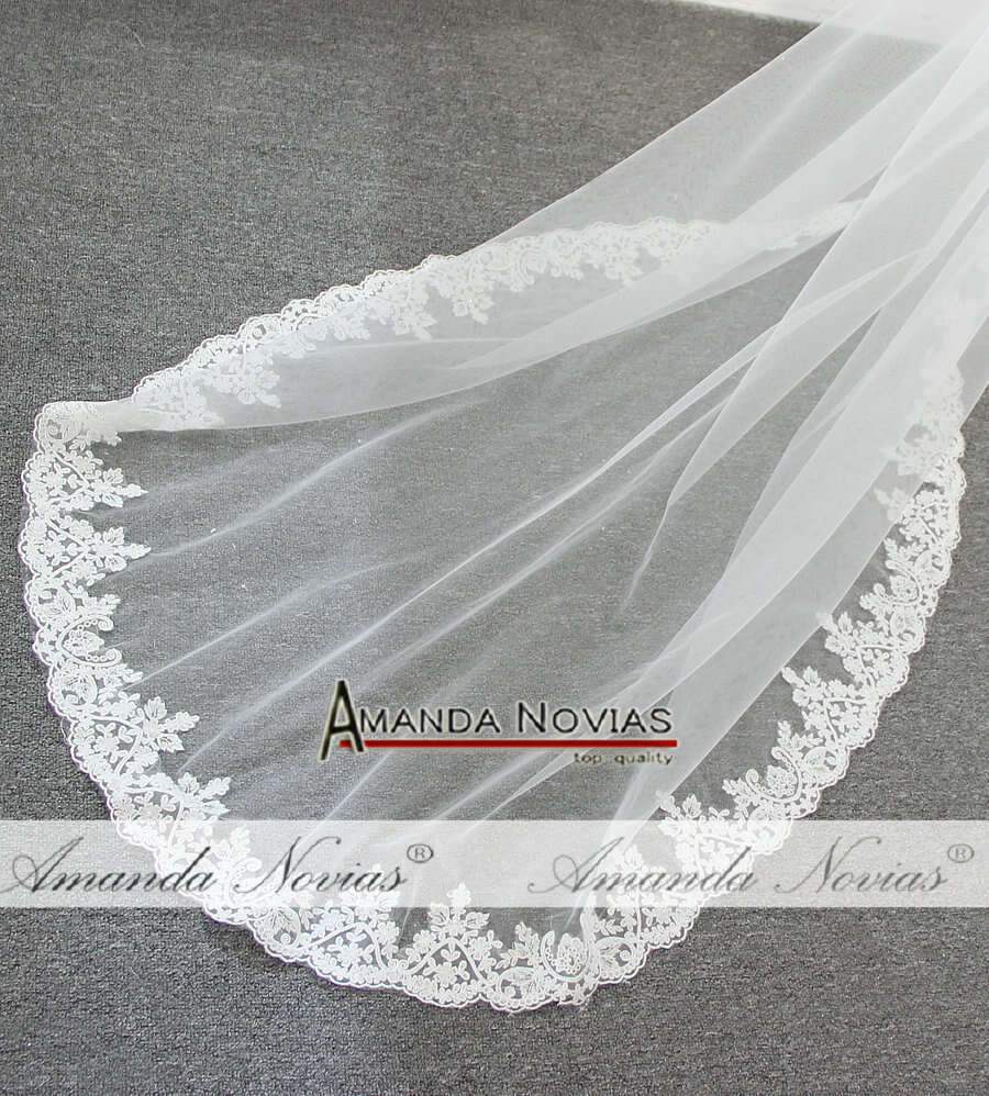 Amanda Novias Real Sample Long 1.5m width without comb Veils For Wedding With Lace Edge