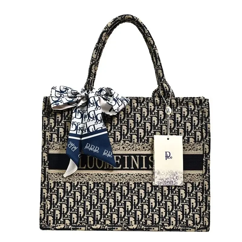 Women's Tote Bags Fashion Large Capacity Versatile Crossbody Handbags Underarm Bag Vintage Canvas Embroidered Shopping Bag