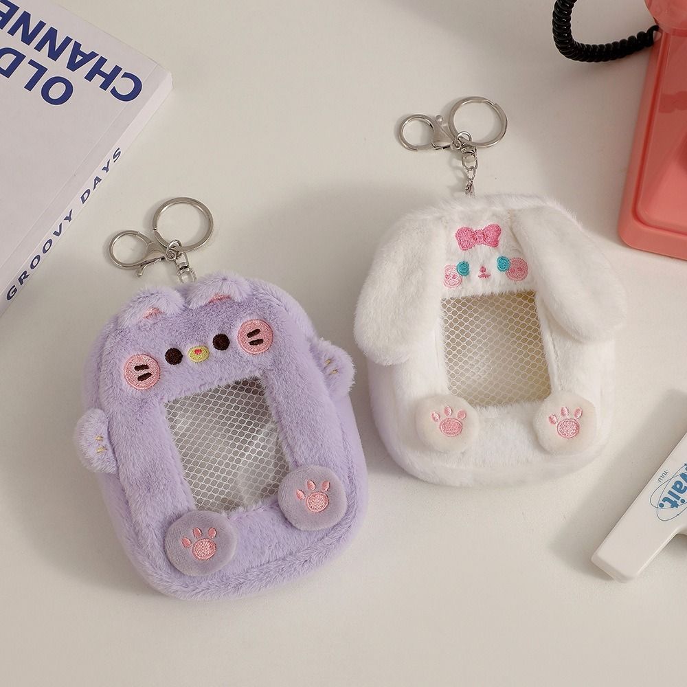 With Keychain Photocard Holder Multi-function Plush Bear Dog Pig Rabbit Tiger Zero Wallet With Zipper Visual Card Wallet Gift