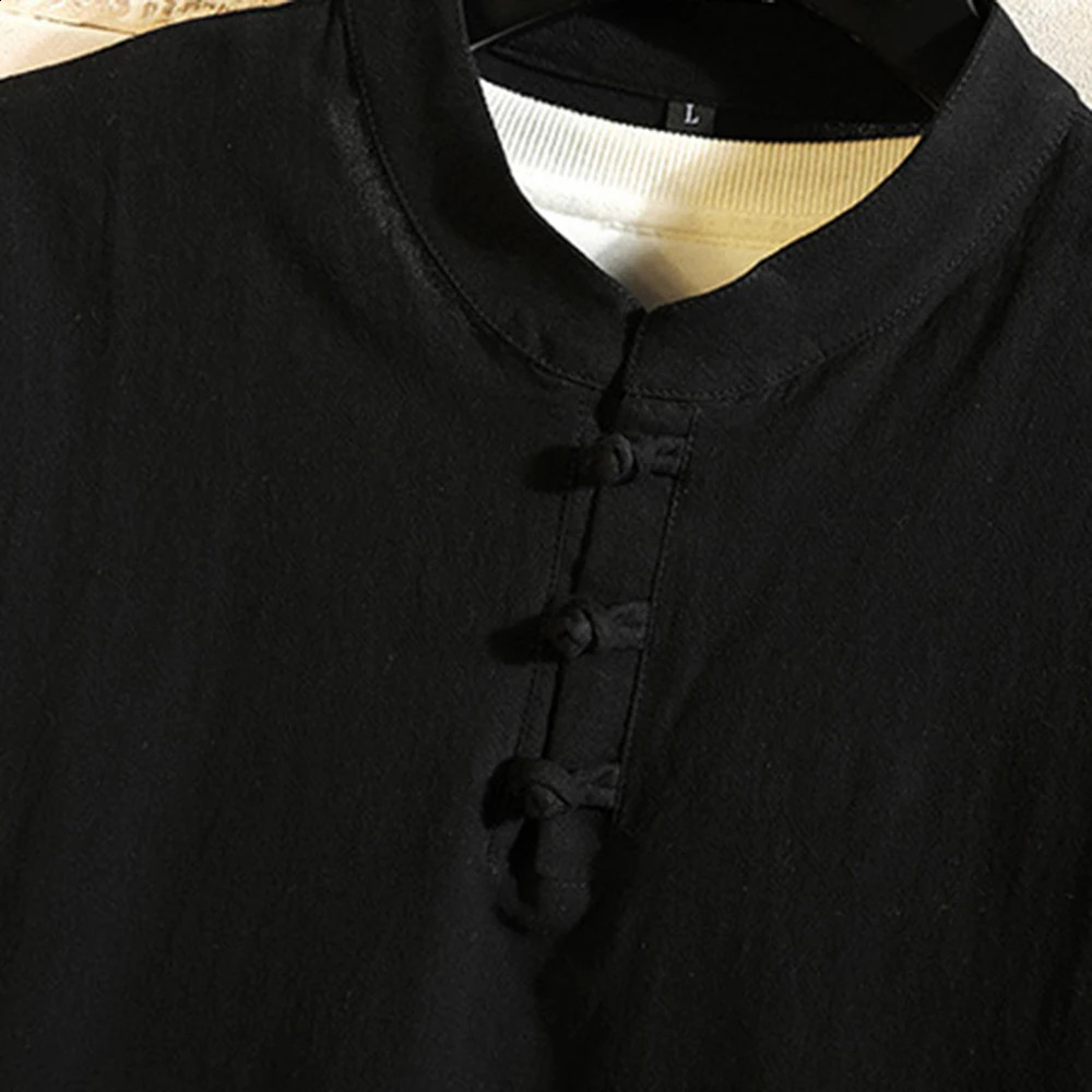 Chinese Style Cotton Linen Mens Two-Piece Ethnic Style Casual Tang Suit Solid Traditional Shirt Straight-Leg Pants Suits 240401