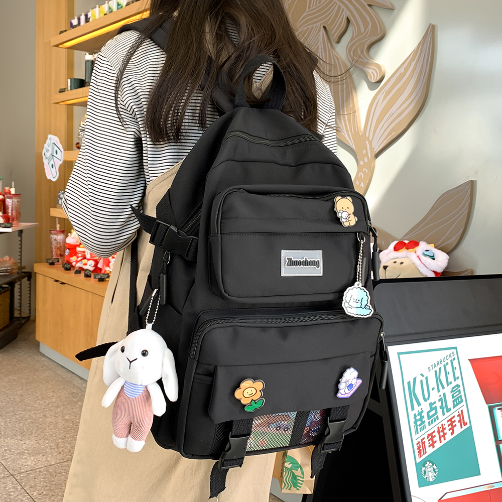 Cute Badge Women Backpack Harajuku Fashion Female Student Girls School Bag Large Capacity Light Travel Knapsack