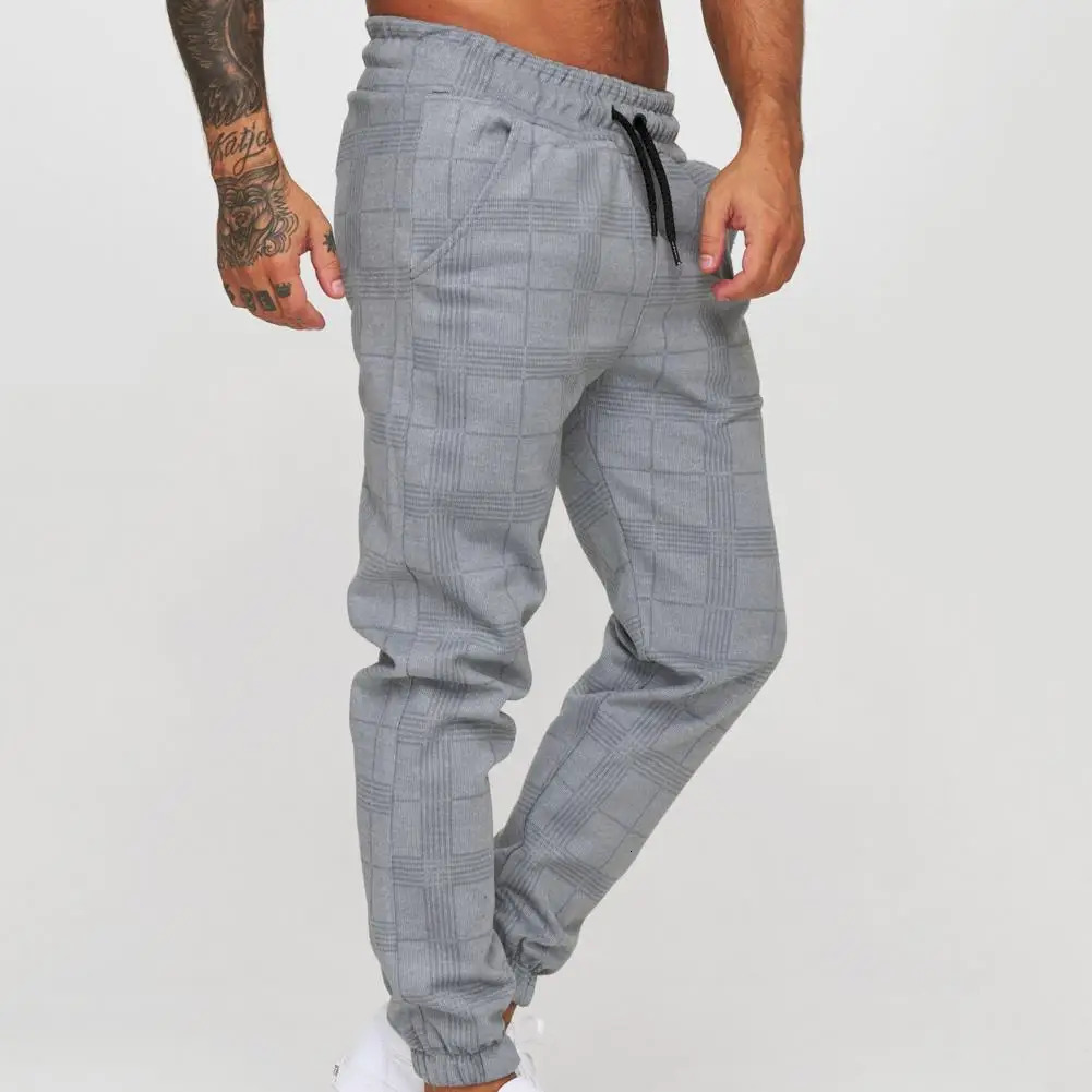 Pockets Great Mid Waist Anklebanded Sweatpants Leisure Men Plaid for Daily Wear 241104