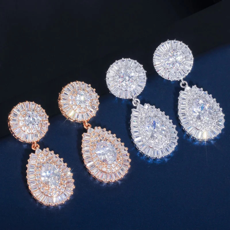 CWWZircon Exclusive Dubai Gold Plate Jewelry Cubic Zirconia Necklace Earrings Party Jewelry Set Women T053 241106