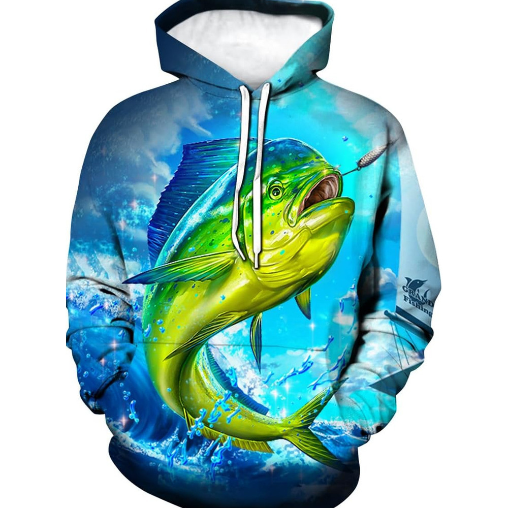 Hoodie for Mens Womens Mens Fishing Hoodie - Animal Theme, Realistic Graphic Sweatshirt Graphic Hoodies sweatshirt Cool fishing patterns