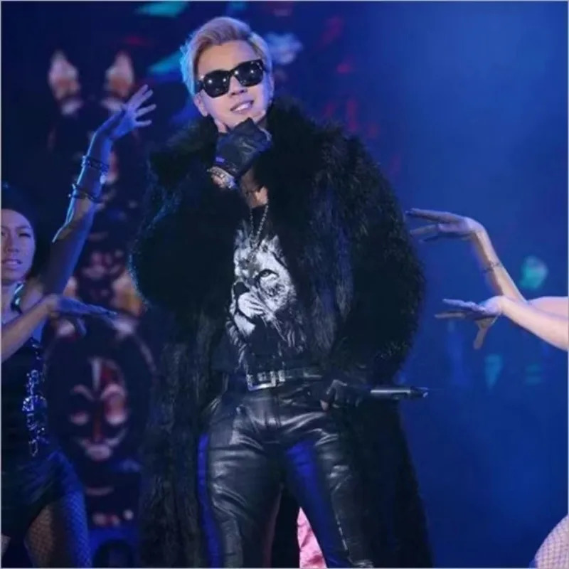 Fluffy black long faux fur coat mens winter windproof jacket thick windproof mink jacket Plus size lapel coat 6XL 241107