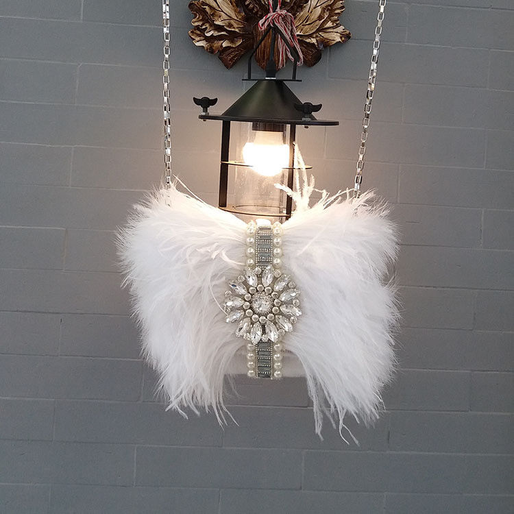 New fashion rhinestone evening bag ostrich feather bag diagonal shoulder chain