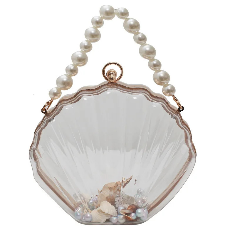 Transparent acrylic shell shaped bag summer high-quality PVC womens er handbag pearl shoulder strap messenger clutch bag 241106