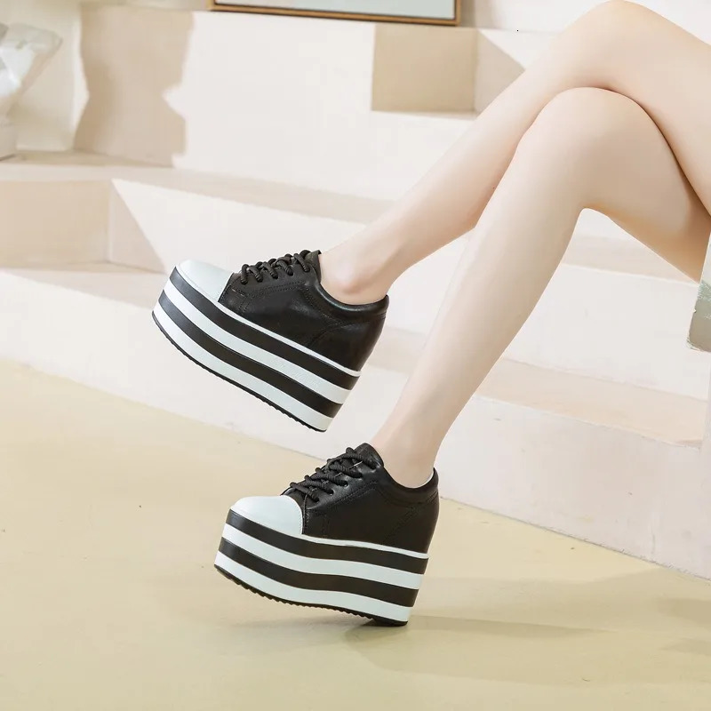 12cm Synthetic Genuine Platform Wedge Flat Leather Autumn Spring Boots Foot Bracelet Womens High Fashion High Heels 241106