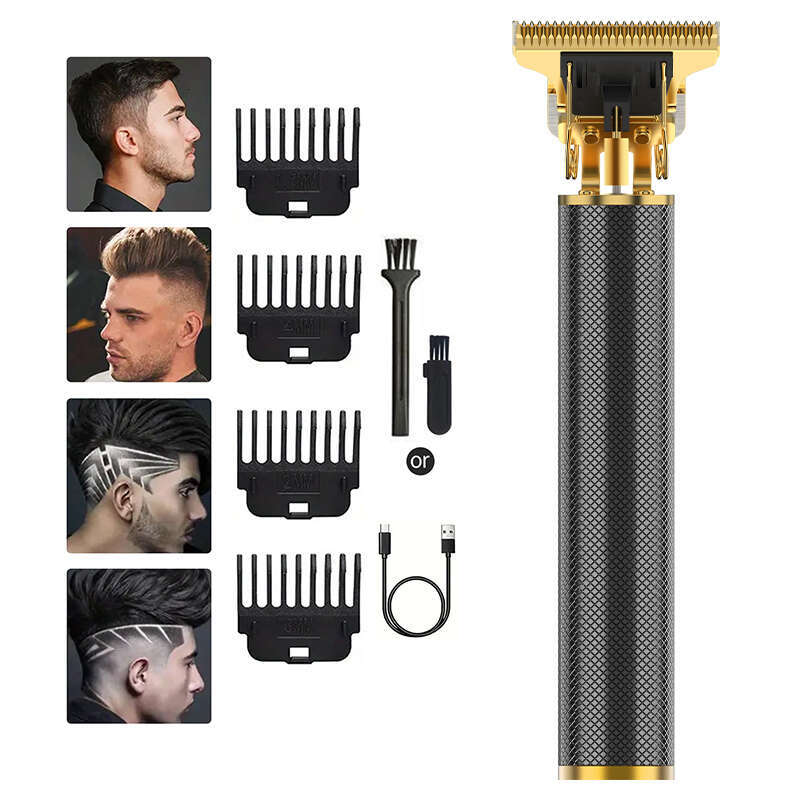 Professional Cordless Electric Hair Clippers Men Rechargeable T-Shaped Knife 4 Guide Combs Zero-Gap Haircut Father's Day Gifts