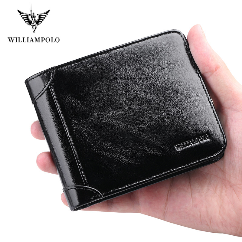 WILLIAMPOLO Genuine Leather Wallets Men Wallet Credit Business Card Holders Vintage Brown Leather Wallet Purses High Quality