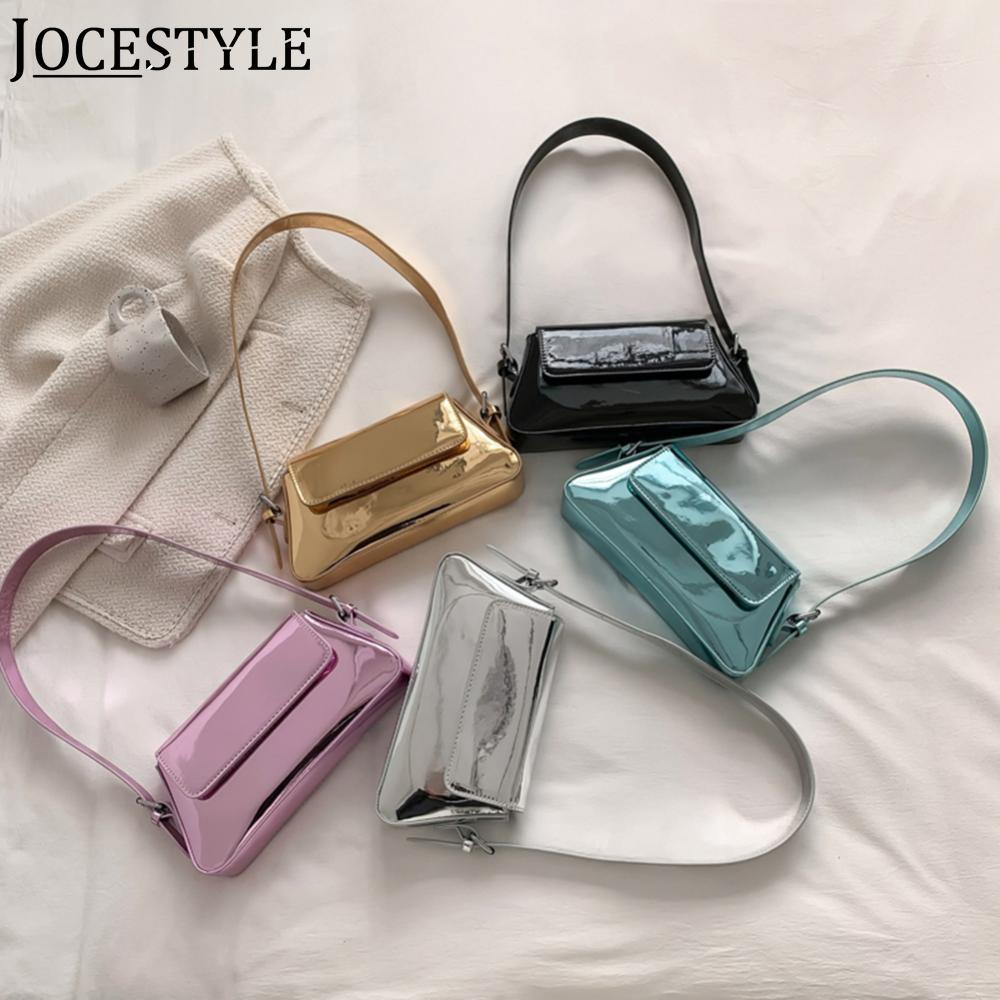 Fashion Shoulder Bag for Women Bright PU Leather Underarm Bag Exquisite Solid Color Armpit Bag Retro Hasp Top-handle Bag 2023