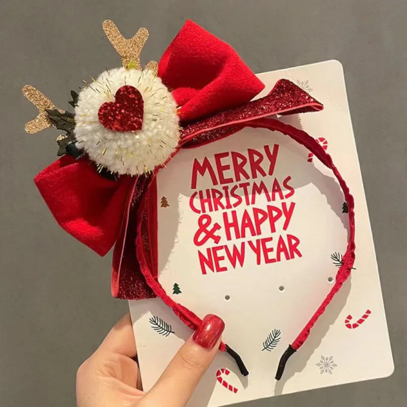 1Pc Christmas Hairband Hair Accessories Deer Horn Bow Headwear Festival Sweet and Cute Headband 241107