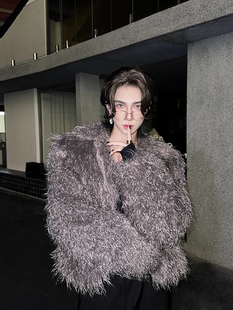 Fashionable trend faux fur mink jacket mens autumn and winter item mens fashionable loose jacket long sleeved solid color fur coat 241107