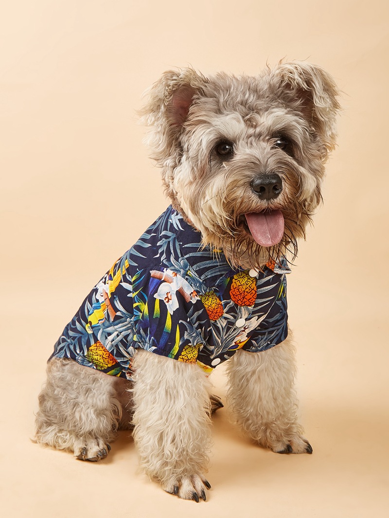 Hawaiian Dog Shirt Summer Breathable Pet Clothes Dog Sweatshirts Cool Coconut Tree Pineapple Beach Dog Shirts for Small Medium Large Dog Cat Cute Dog 