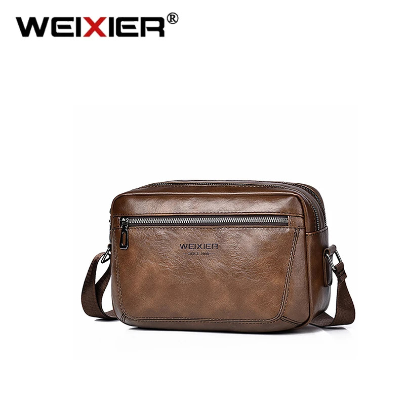 WEIXIER Retro Business Men Crossbody Bags High Capacity Leisure Messenger PU Material Waterproof Scratch Resistant 241106