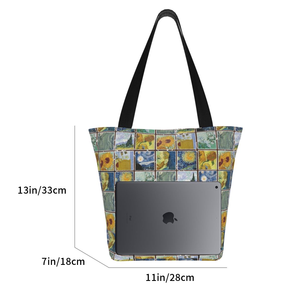Eco Shopper Bag Women Casual Canvas Large Capacity Van Gogh Grocery Shopping Bag Daily Use Handbag Double Sided Shoulder Handbag