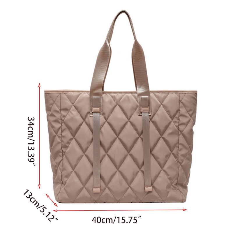 Womens Large Capacity Nylon Tote Bag Vintage Quilted Pattern Solid Color Office Work Travel Casual Shoulder Handbag Purse with