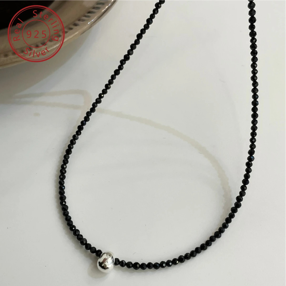 925 silver bean black spinel necklace Korean style minimalist style suitable for daily travel 241107