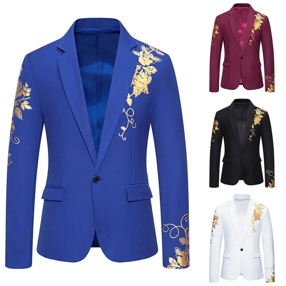 Blazer Mens Fashion Business Gentleman Business Paisley Gold Print English Wedding Leisure Reception Banquet Set 241106