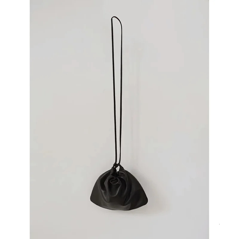 Fashionable red soft leather shoulder cross body bag Korean pleated portable underwear bag womens 2024 lace top handbag 241107