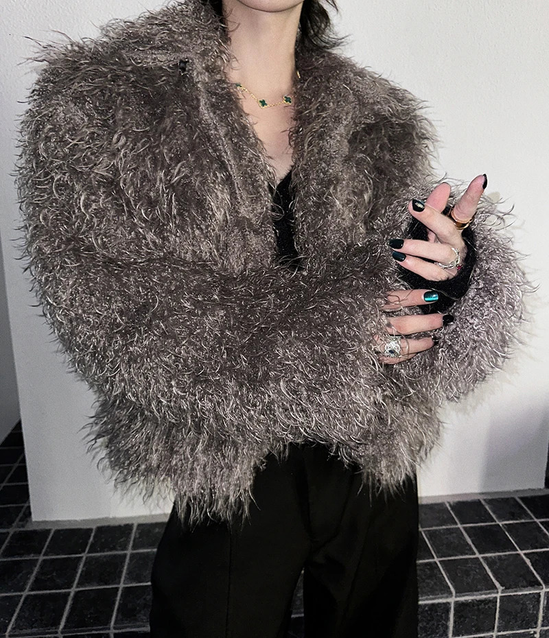 Fashionable trend faux fur mink jacket mens autumn and winter item mens fashionable loose jacket long sleeved solid color fur coat 241107