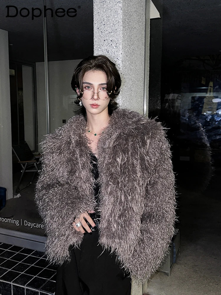 Fashionable trend faux fur mink jacket mens autumn and winter item mens fashionable loose jacket long sleeved solid color fur coat 241107