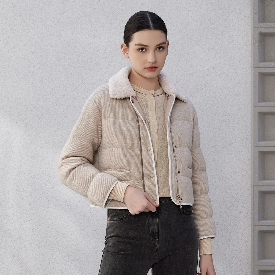 CA-26 Womens Winter Short Thick 90% White Duck Down Jacket Wool Jacket 241107