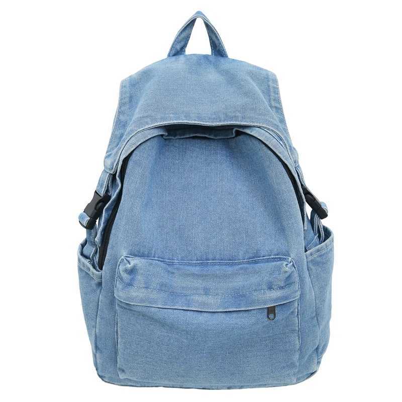 Fashion Denim Backpack Teenagers School Bag Large Capacity Stylish Shoulder Multi Pockets Travel Rucksack 241107
