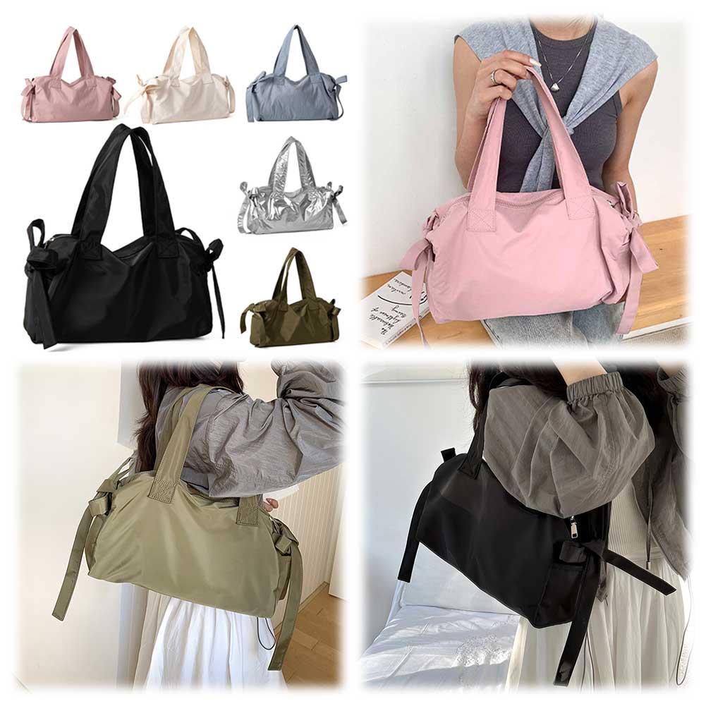Cute Bow Trendy Underarm Bag Large Capacity Tote Bag Lightweight Casual Shoulder Purse Solid Color for Women and Girls