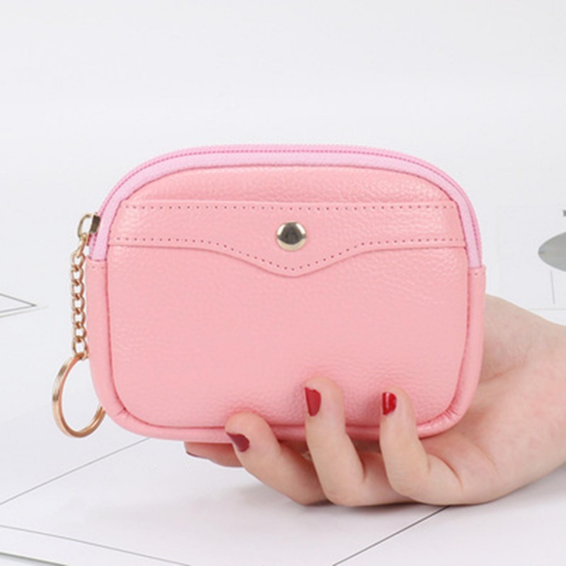 Fashion Women Mini Wallet Leather Female Purse Card Holder Coin Short Small Zipper Keychain Clutch Bag