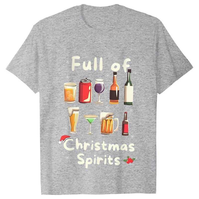 Funny Christmas Party T-shirt Full of Christmas Spirits Tees Merry Xmas Drinking Gift for Men Clothing Casual Short sleeved Top X241107