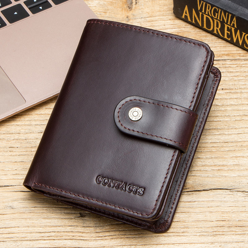 CONTACT'S genuine leather RFID men's wallet short coin purse small hasp walet partmon male short wallets men high quality cuzdan