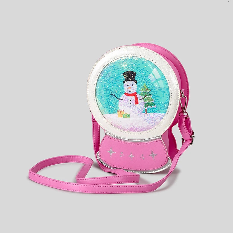 Christmas snowman pattern makeup mirror womens shoulder bag fun and cute cross shaped body bag girls novel small wallet 241106