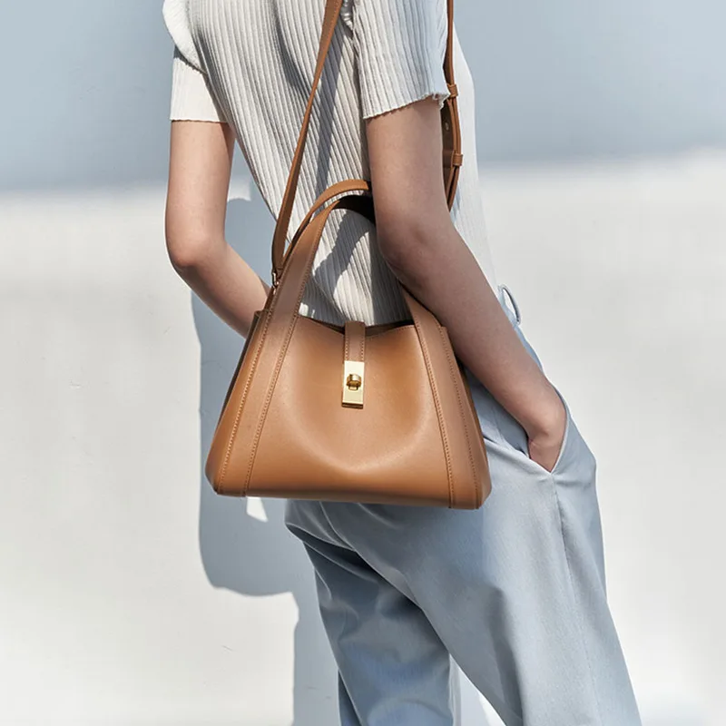 Genuine Leather Bucket Bags For Women 2024 Fashion Daily Shoulder Bags High Quality Totes Female Luxury Designer Crossbody Bag